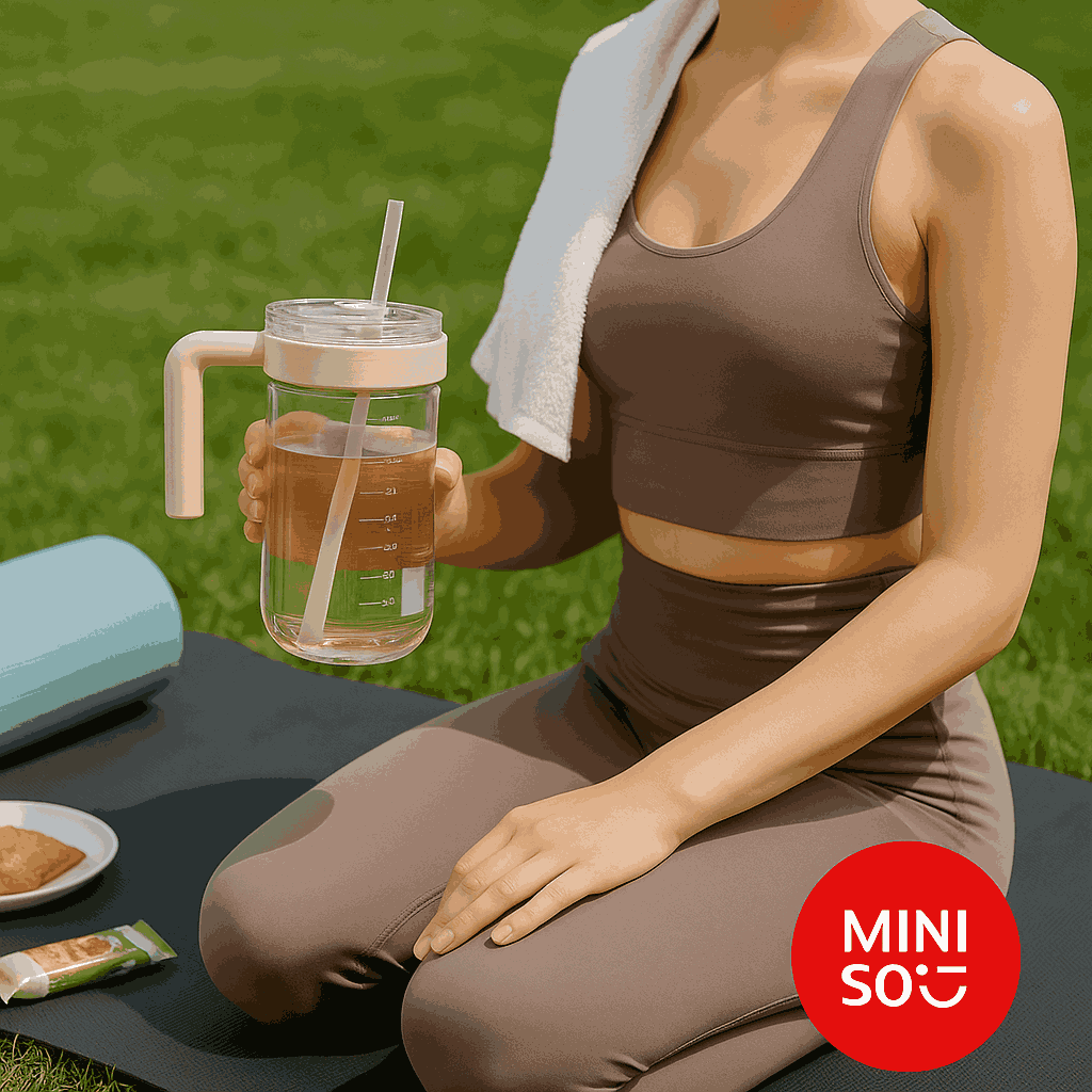 Large Capacity Plastic Bottel With Handle 1000ML Miniso