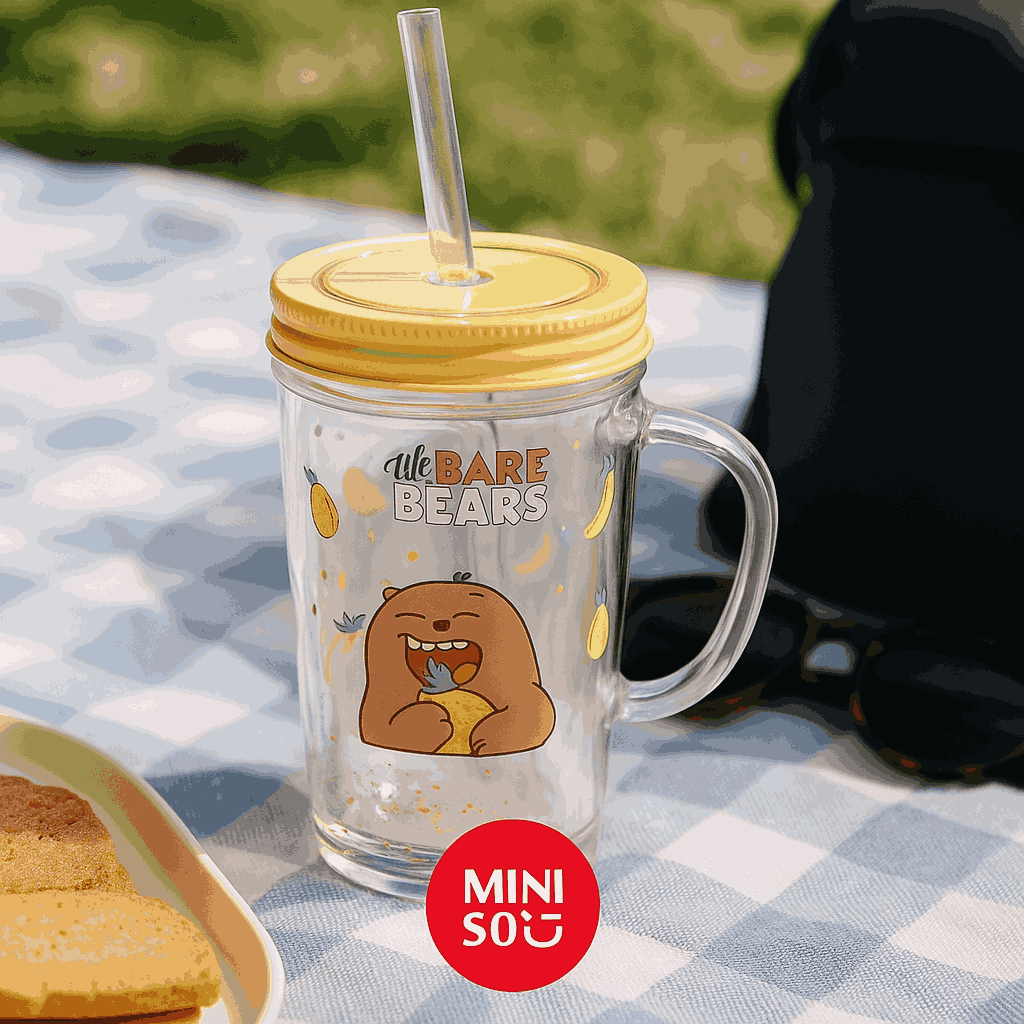 We Bare Bears Collection 5.0 Glass Cup With Straw (400ML)