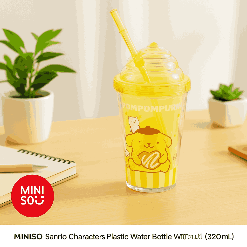 Sanrio Characters Plastic Water Bottle With Straw (320ML) (Yellow)