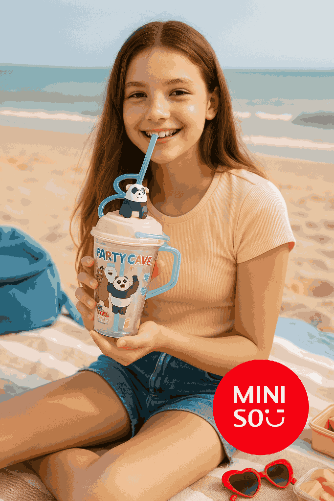 We Bare Bears Seaside Music Festival Plastic Tumbler With Swirly Straw (480ML)