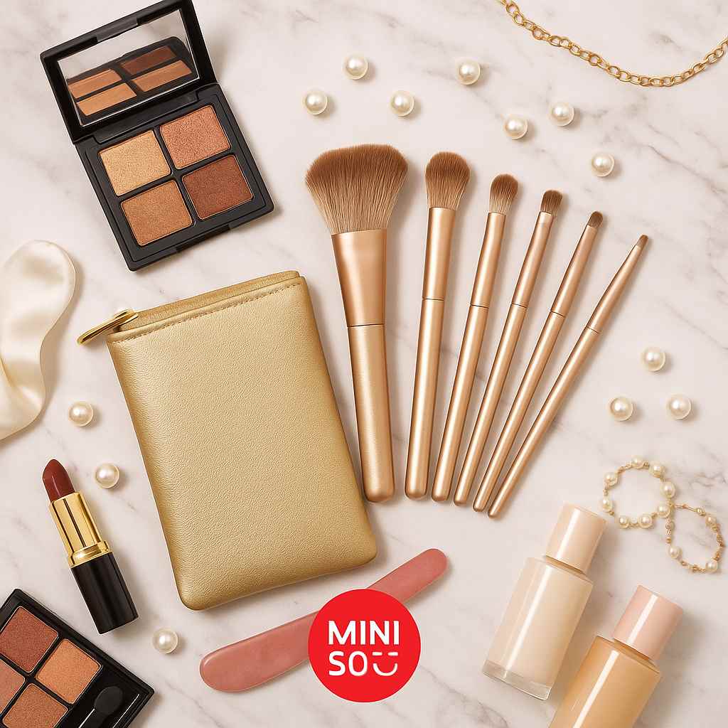 Peach Pink Mini Makeup Brushes Set(4 Pcs) Miniso