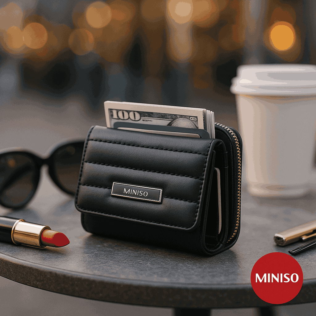 Classic Strip Tri-Fold Zip-Around Women's Wallet (Black)