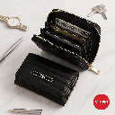 Classic Strip Tri-Fold Zip-Around Women's Wallet (Black)