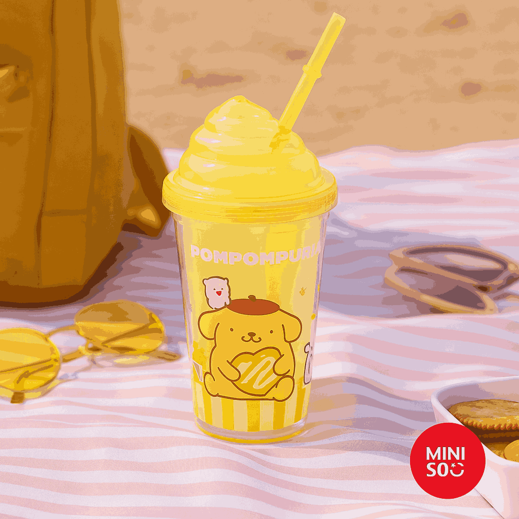 Sanrio Characters Plastic Water Bottle With Straw (320ML) (Yellow)