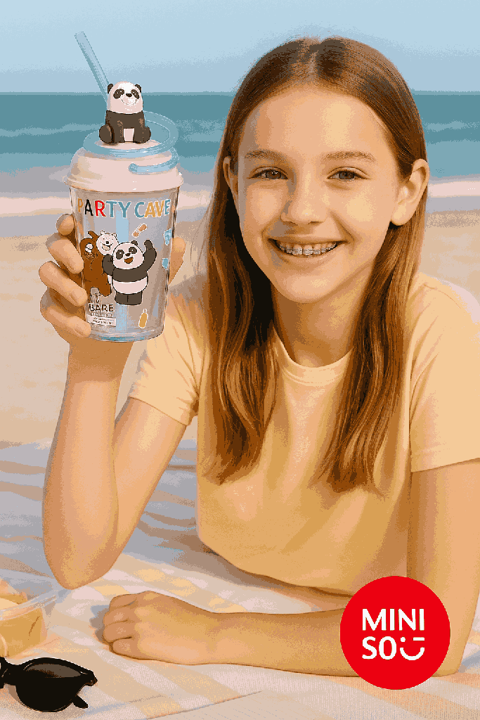 We Bare Bears Seaside Music Festival Plastic Tumbler With Swirly Straw (480ML)