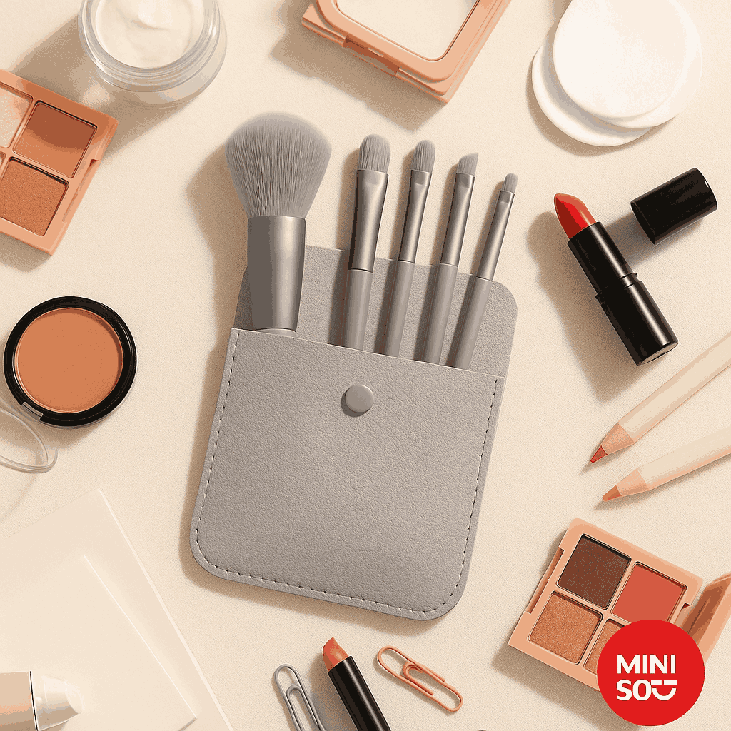 Mini Makeup Brush Set With Storage Bag(Gray)