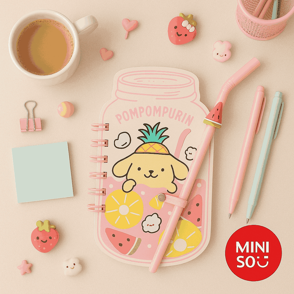 Sanrio Characters Straw Cup 90 Sheets Wire-Bound Book With Pen