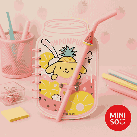 Sanrio Characters Straw Cup 90 Sheets Wire-Bound Book With Pen