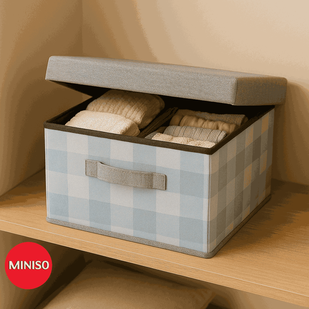 Blue Checkered Series Storage Box With Lid Miniso