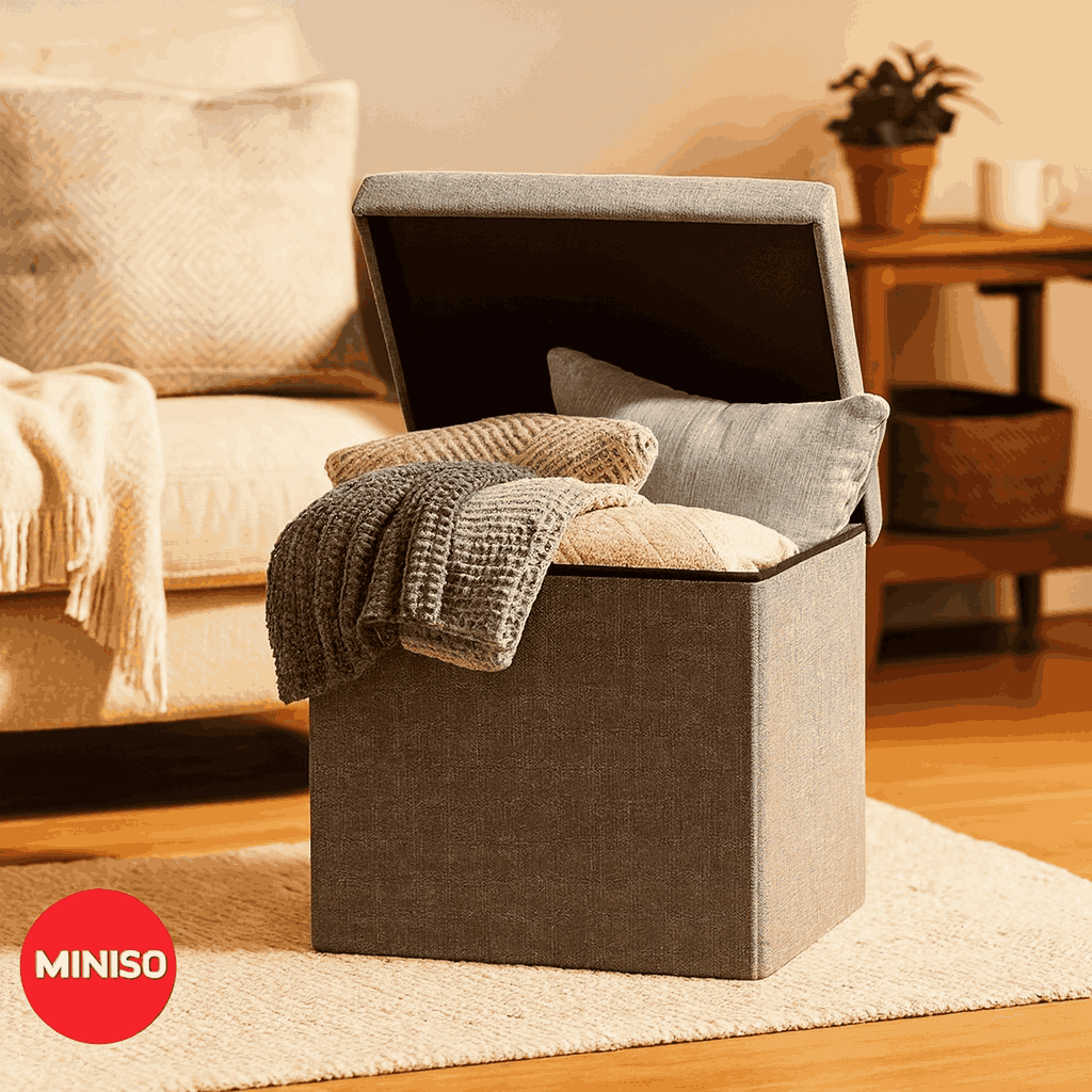 Square Folding Ottoman Storage Box (Grey)