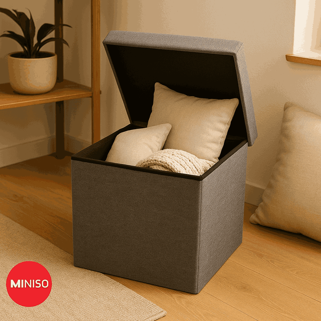Square Folding Ottoman Storage Box (Grey)