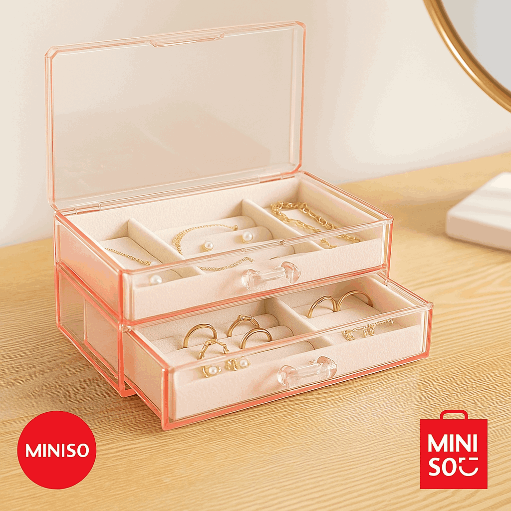 Double Layer Jewellery Storage Box With Drawers (Small) (Pink)