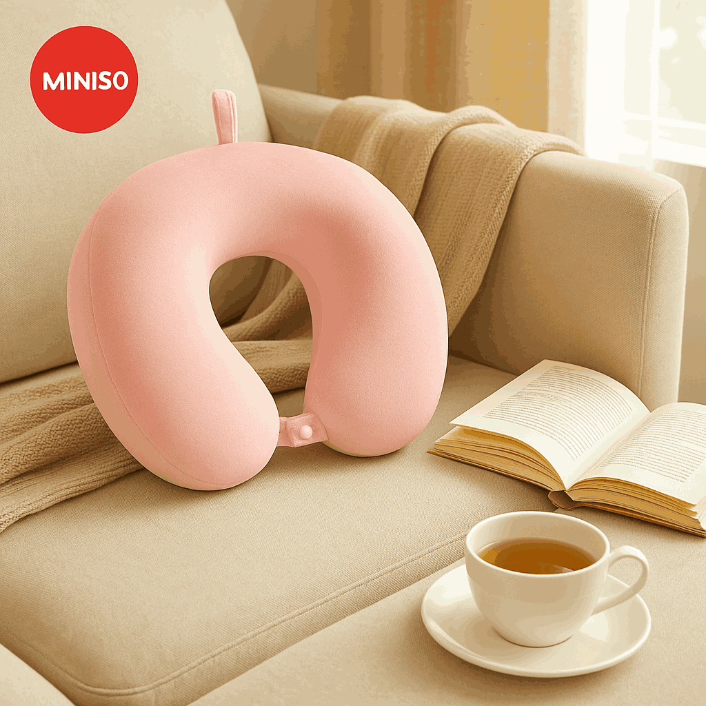 Compact Adjustable Memory Foam Neck Pillow (Pink) Miniso