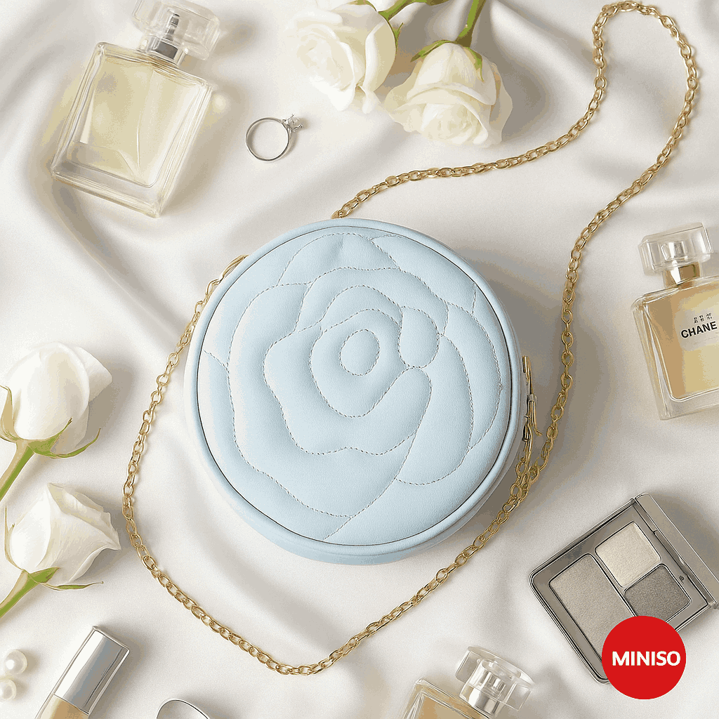 Rose Quilted Round Crossbody Bag With Chain (white)