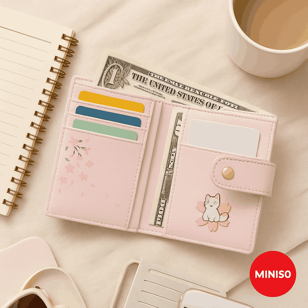 Flower Series Tri-Foil Women's Wallet (Light Pink) Miniso