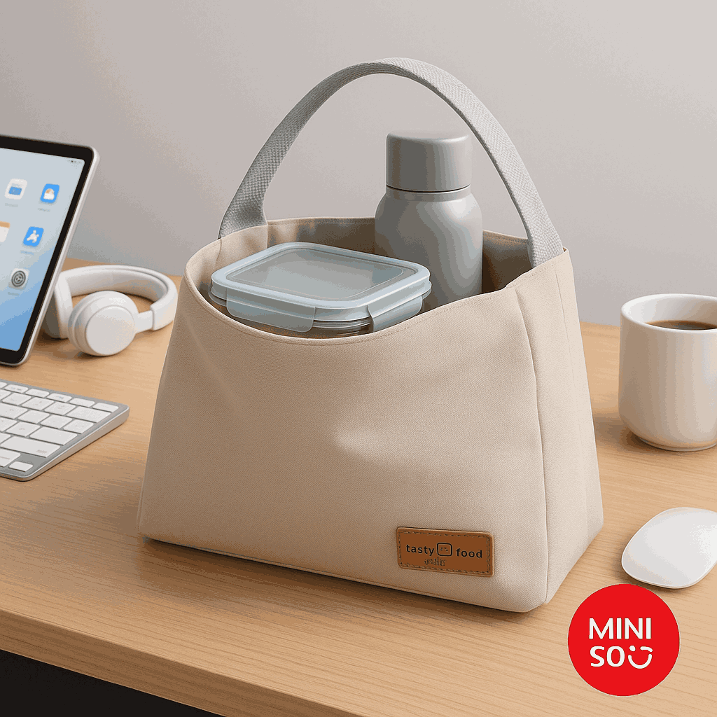 Large Capacity Solid Color Lunch Bag (Grey)