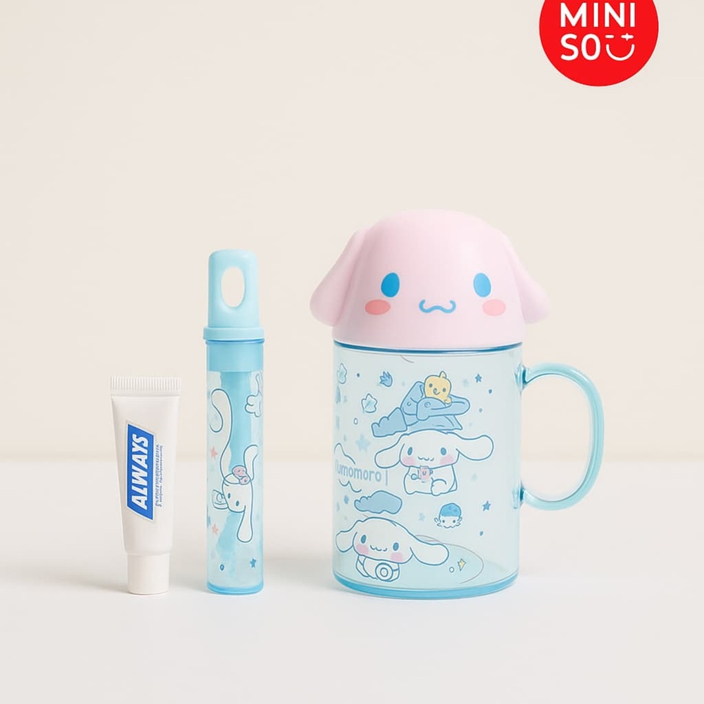 Sanrio Characters Colorful Summer Collection Toothbrush & Bathroom Cup (Cinnamoroll) Miniso