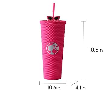 MINISO Barbie Travel Tumbler 24 oz Studded Cup with Lid and Straw Vacuum Insulated Water Bottle Holder Compatible BPA-Free Fashionable Plastic Cup for girls and kids| Car School Home Party Pink