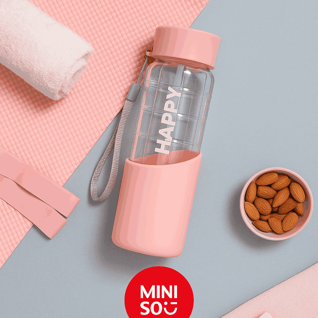 HAPPY High Borosilicate Glass Bottle with Silicone Cover 370mL(Pink)