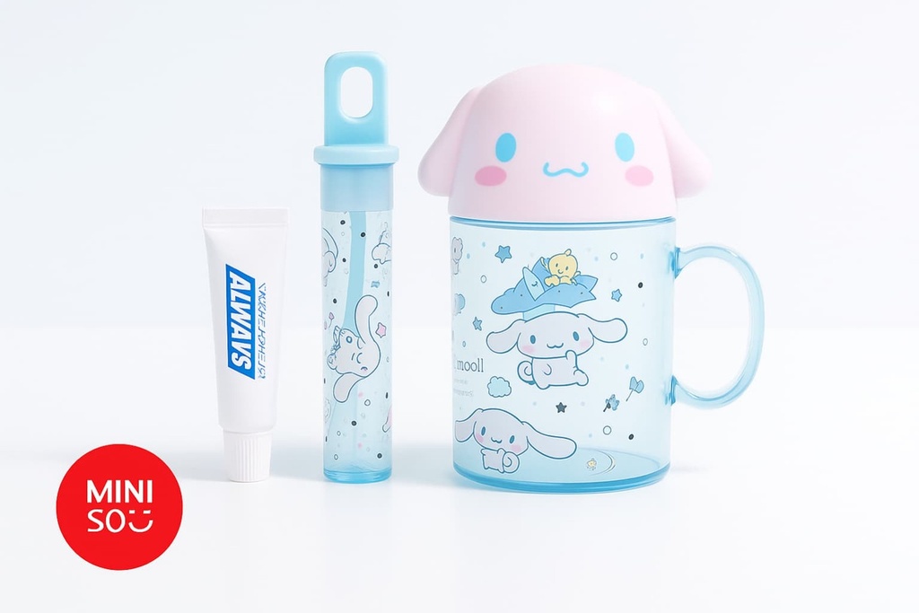 Sanrio Characters Colorful Summer Collection Toothbrush & Bathroom Cup (Clnnamoroll) Minso