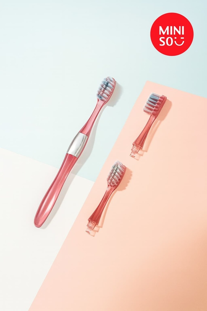 Toothbrush with Replaceable Heads (1 Handle & 3 Heads), Random Colors