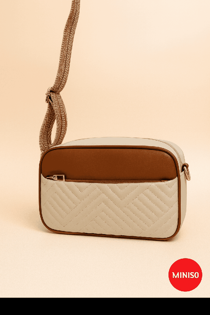 Contrast Color Embroidery Crossbody Bag (Brown) 