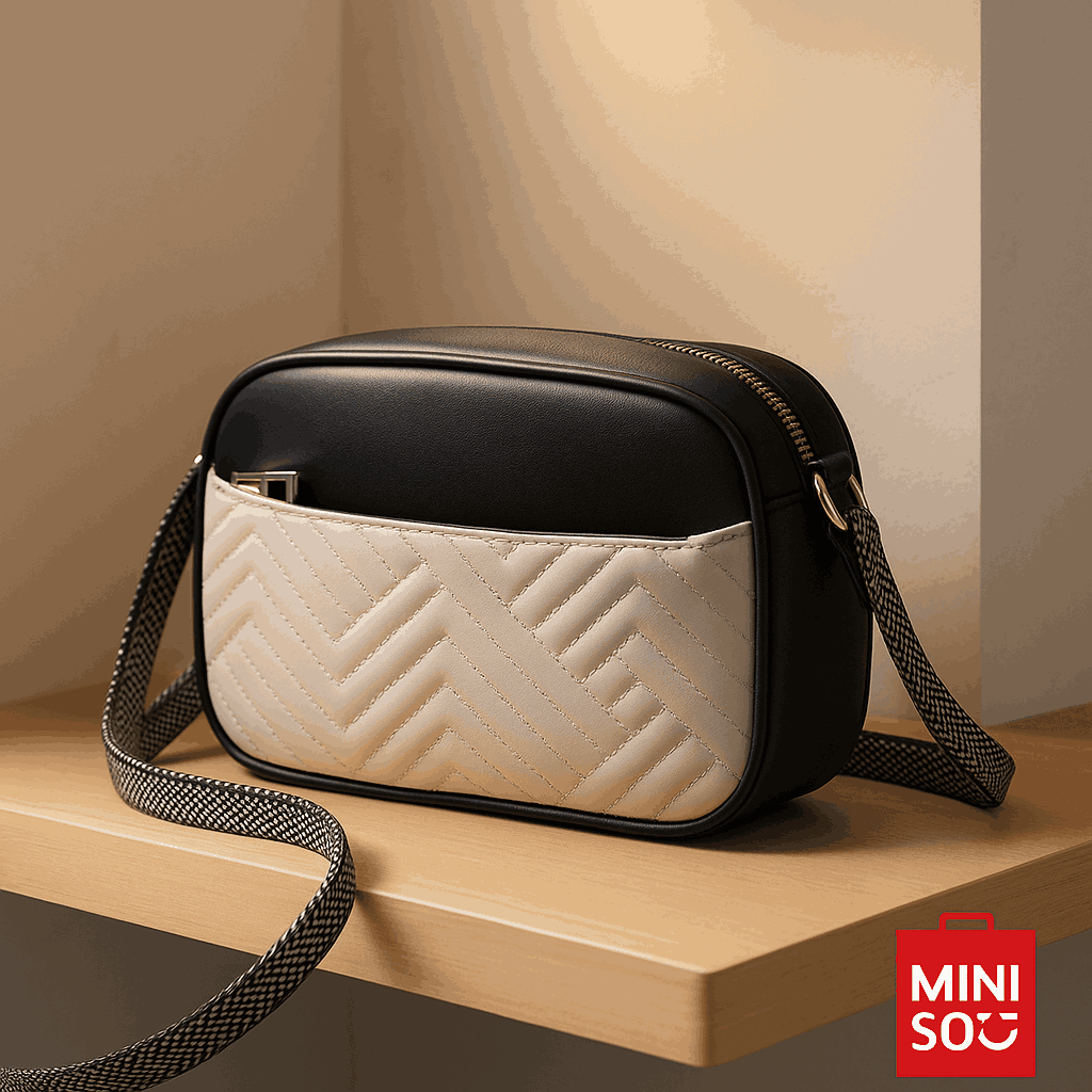 Contrast Color Embroidery Crossbody Bag (Black) 