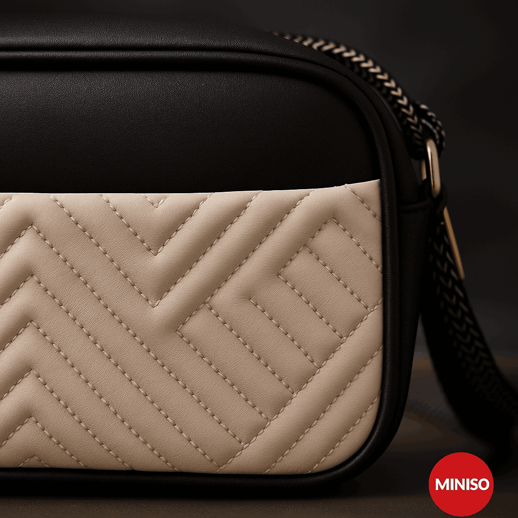 Contrast Color Embroidery Crossbody Bag (Black) 