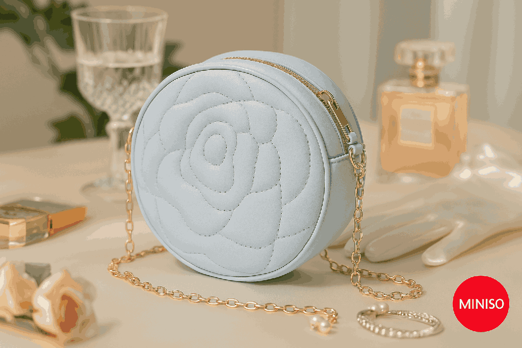 Rose Quilted Round Crossbody Bag With Chain (white)