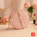Rose Quilted Round Crossbody Bag With Chain (Pink)