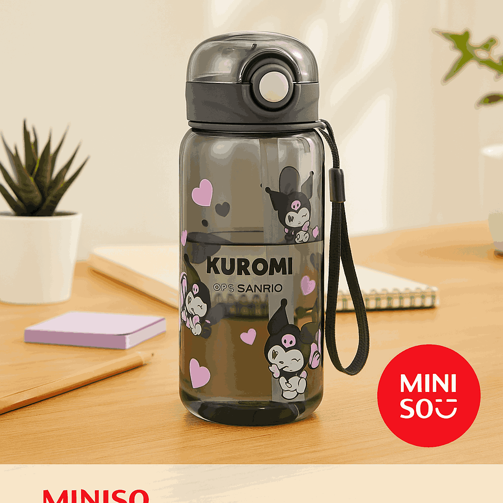 Sanrio Characters Plastic Bottle With Strap (450ML)(Kuromi)