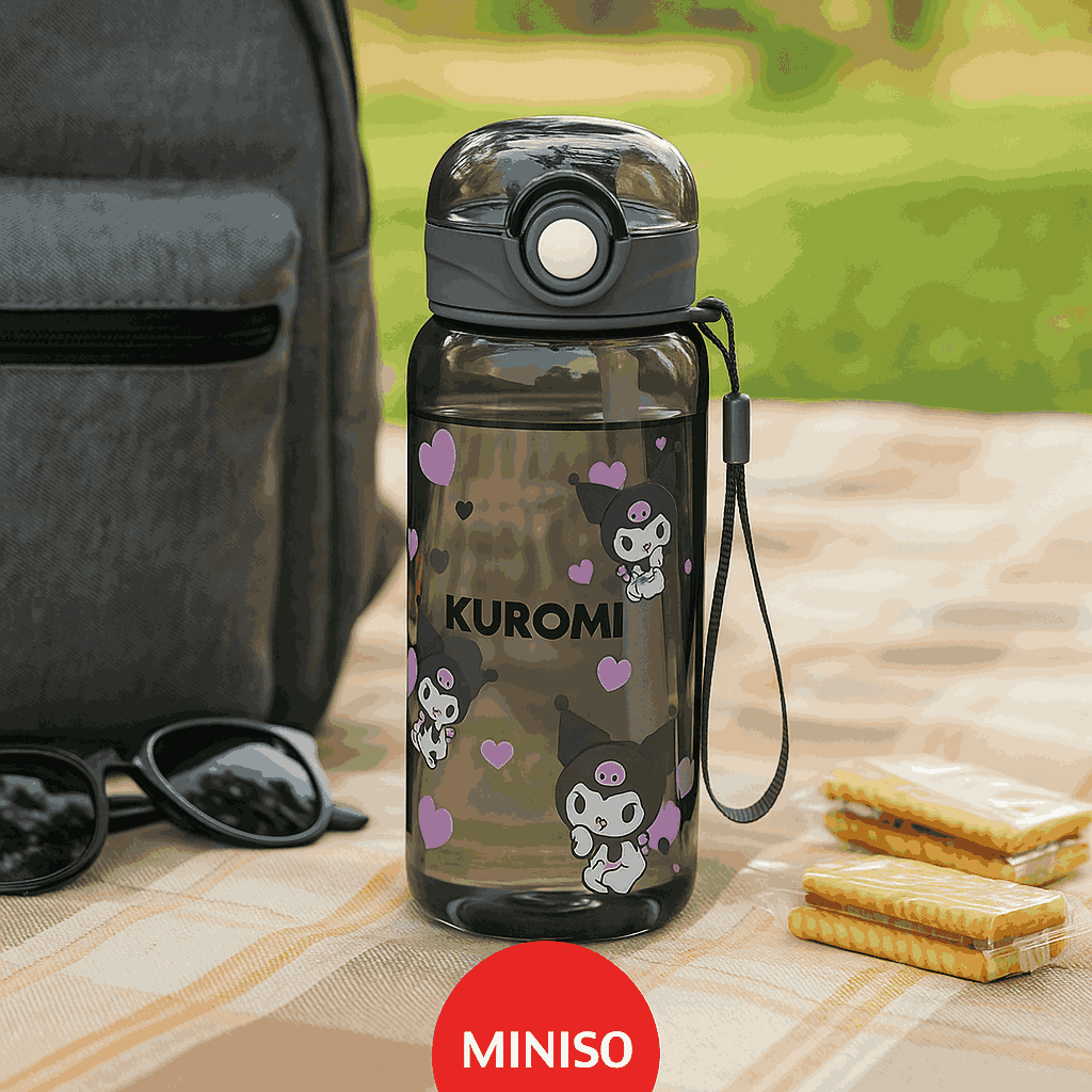 Sanrio Characters Plastic Bottle With Strap (450ML)(Kuromi)