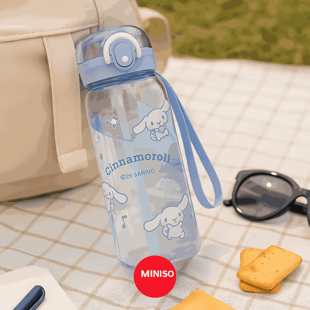 Sanrio Characters Plastic Bottle With Strap (450ML)(Cinnamoroll)