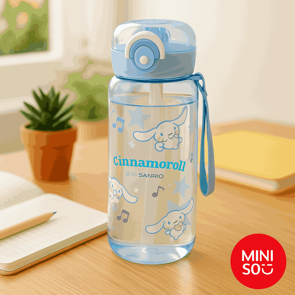 Sanrio Characters Plastic Bottle With Strap (450ML)(Cinnamoroll)