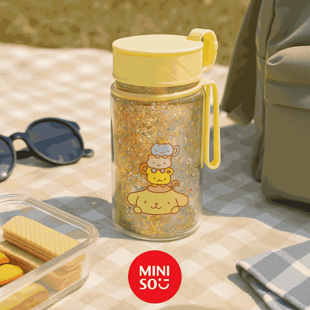 Sanrio Characters Glitter Plastic Water Bottle With Strap (300ML)