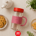 Solid Color Series 2.0 High Borosllcate Glass Tumbler With Handle (470ML)(Rosy) Miniso