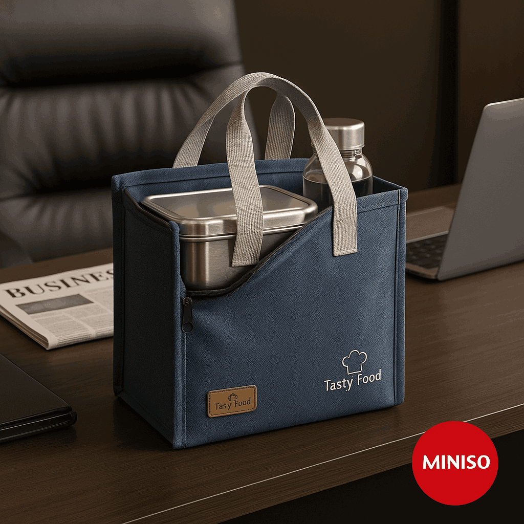 Solid Color Lanch Lunch Bag (Navy Blue) Miniso