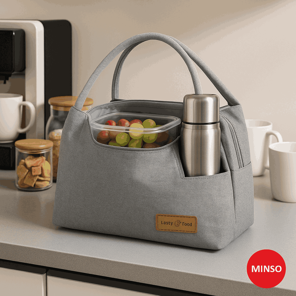 Large Capacity Solid Color Lunch Bag (Grey)