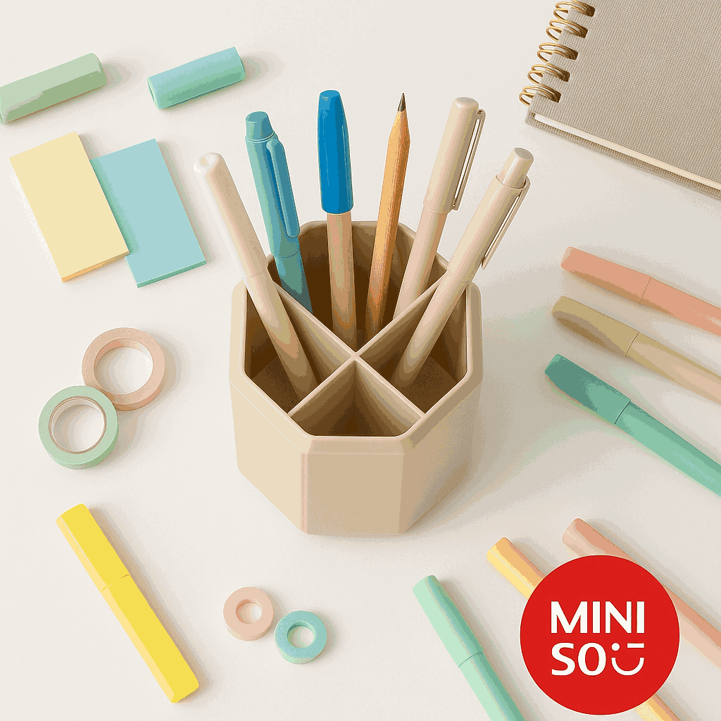 Mori Girl Rotatable 5 Slot Pen Holder (beige) Miniso