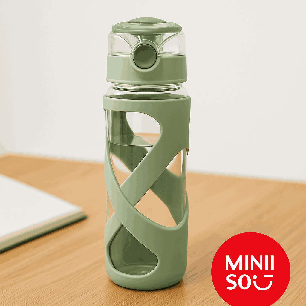 Hourglass Design High Borosilicate Glass Water Bottle (500mL)(Green)