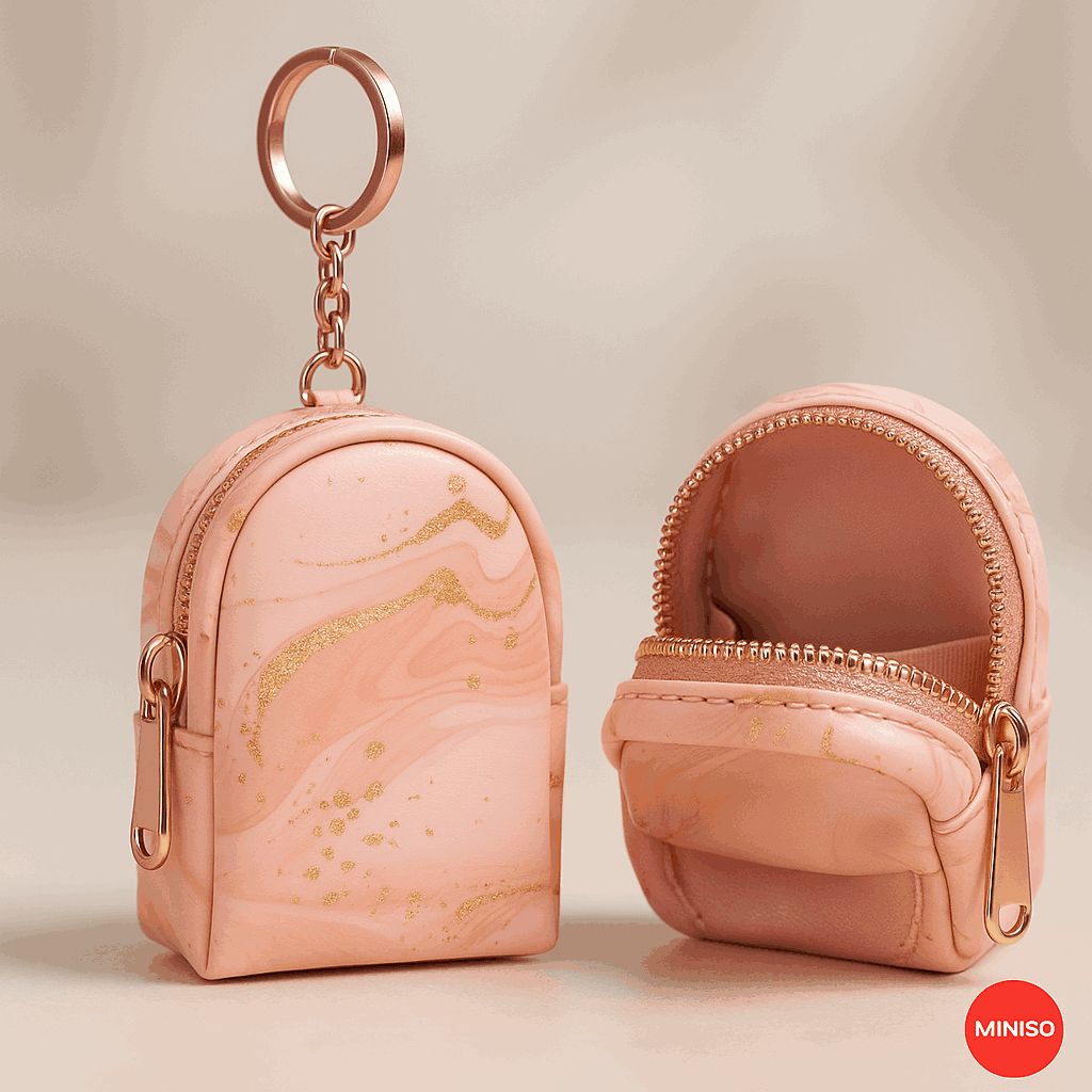 Mini Backpack Style Coin Purse(Marble Pattern)Pink