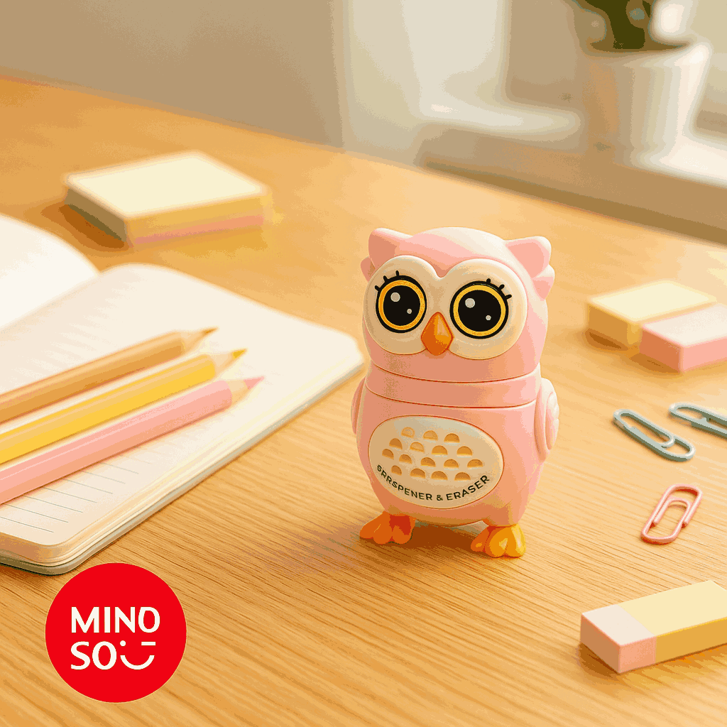 Owl Sharpener & Eraser (Pink)