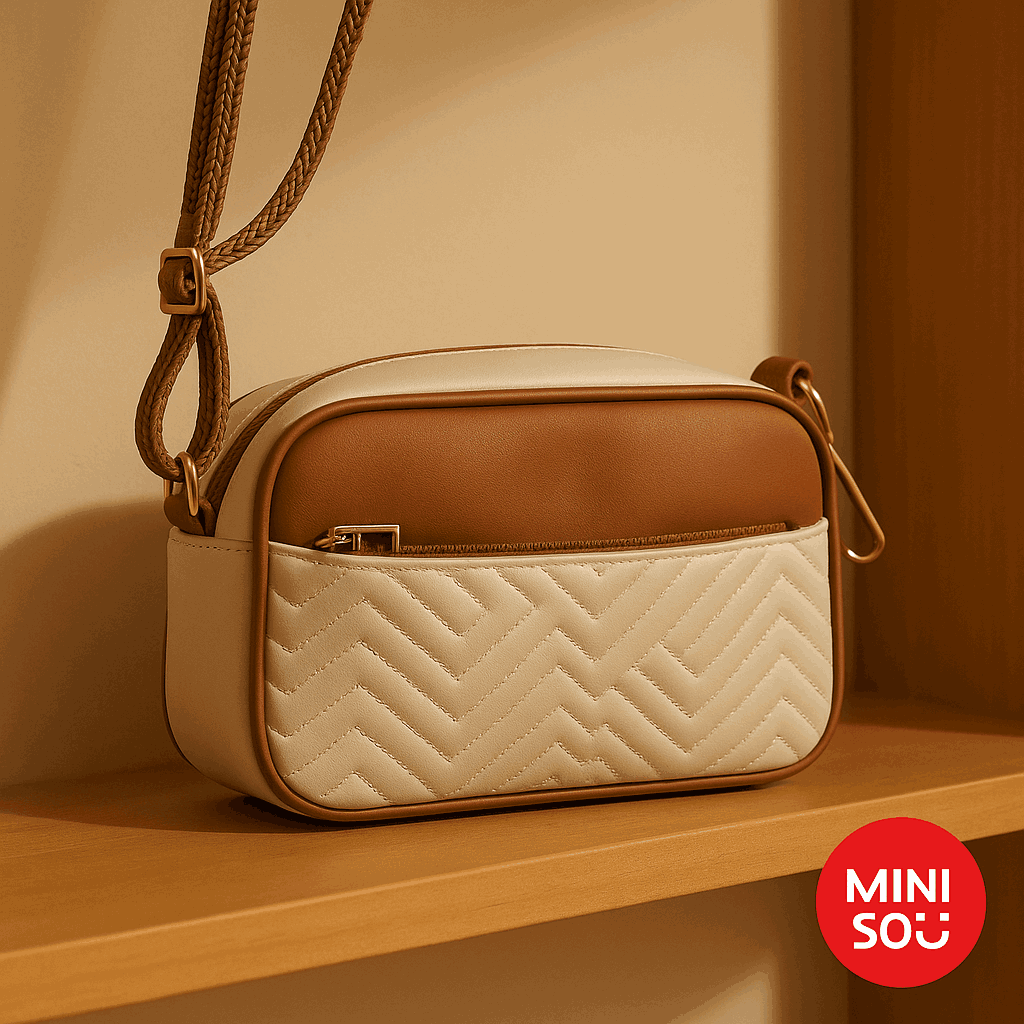 Contrast Color Embroidery Crossbody Bag (Brown) 