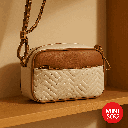 Contrast Color Embroidery Crossbody Bag (Brown) 