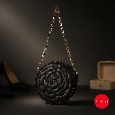 Rose Quilted Round Crossbody Bag With Chain (Black)