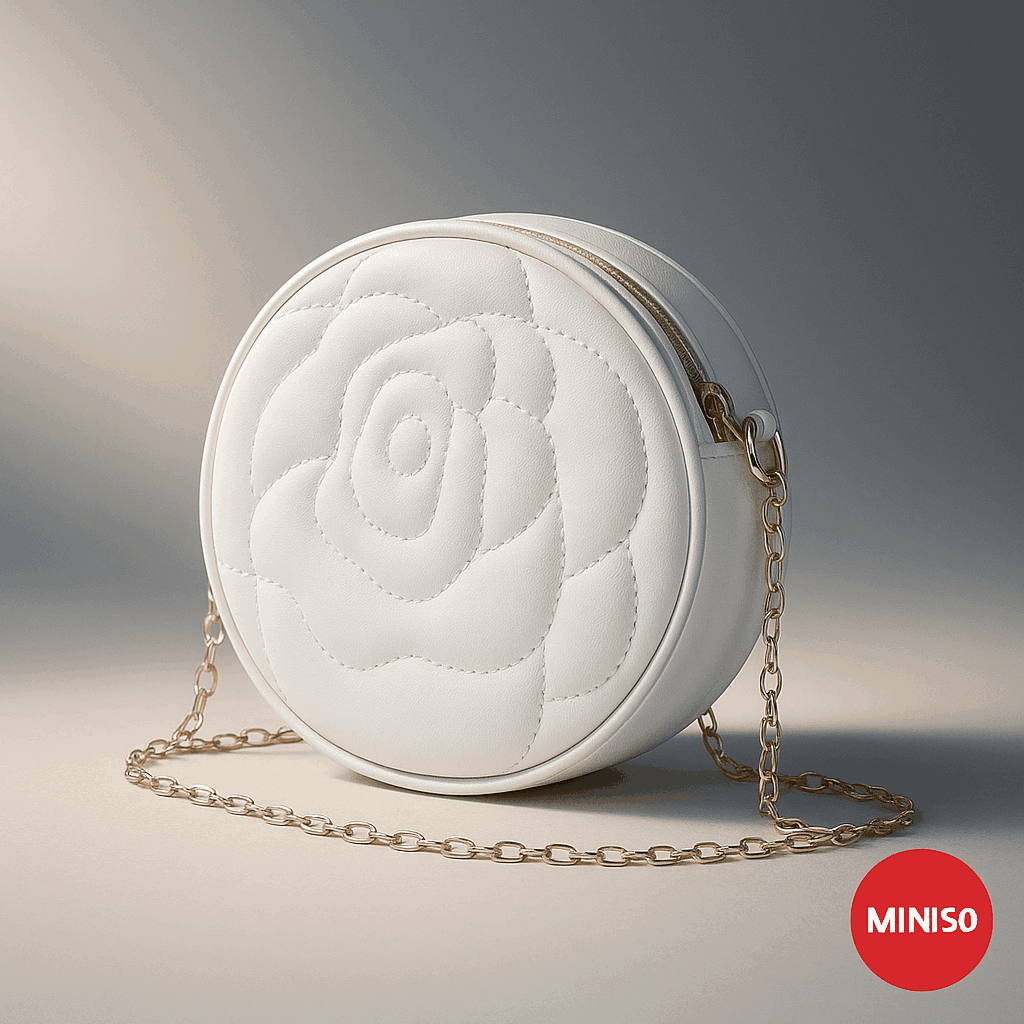 Rose Quilted Round Crossbody Bag With Chain (white)