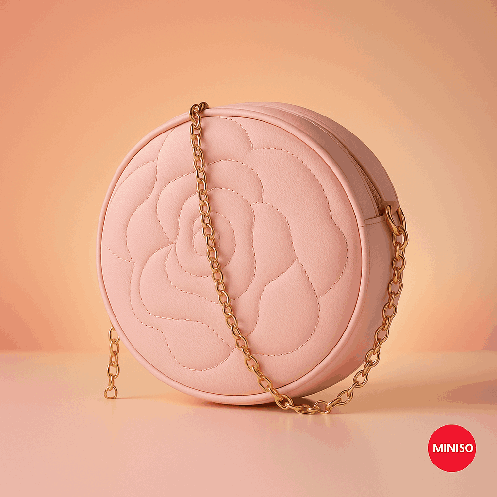 Rose Quilted Round Crossbody Bag With Chain (Pink)