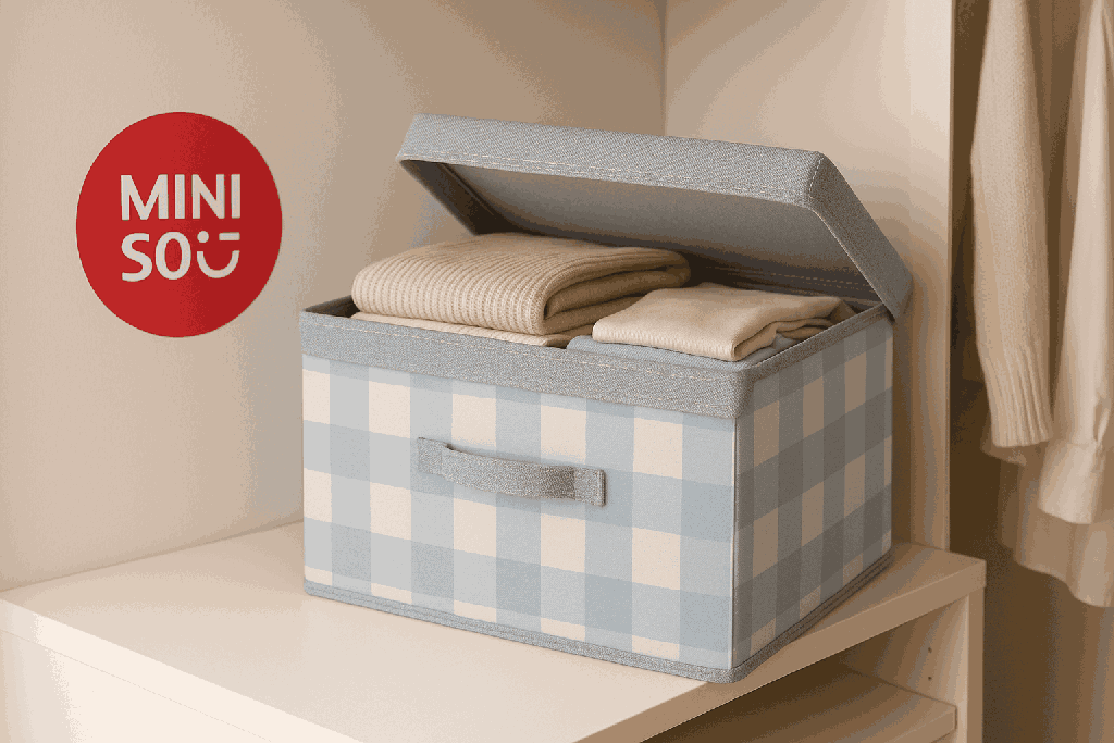 Blue Checkered Series Storage Box With Lid Miniso