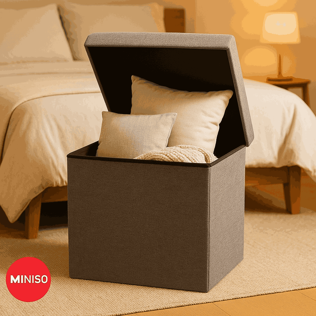 Square Folding Ottoman Storage Box (Grey)