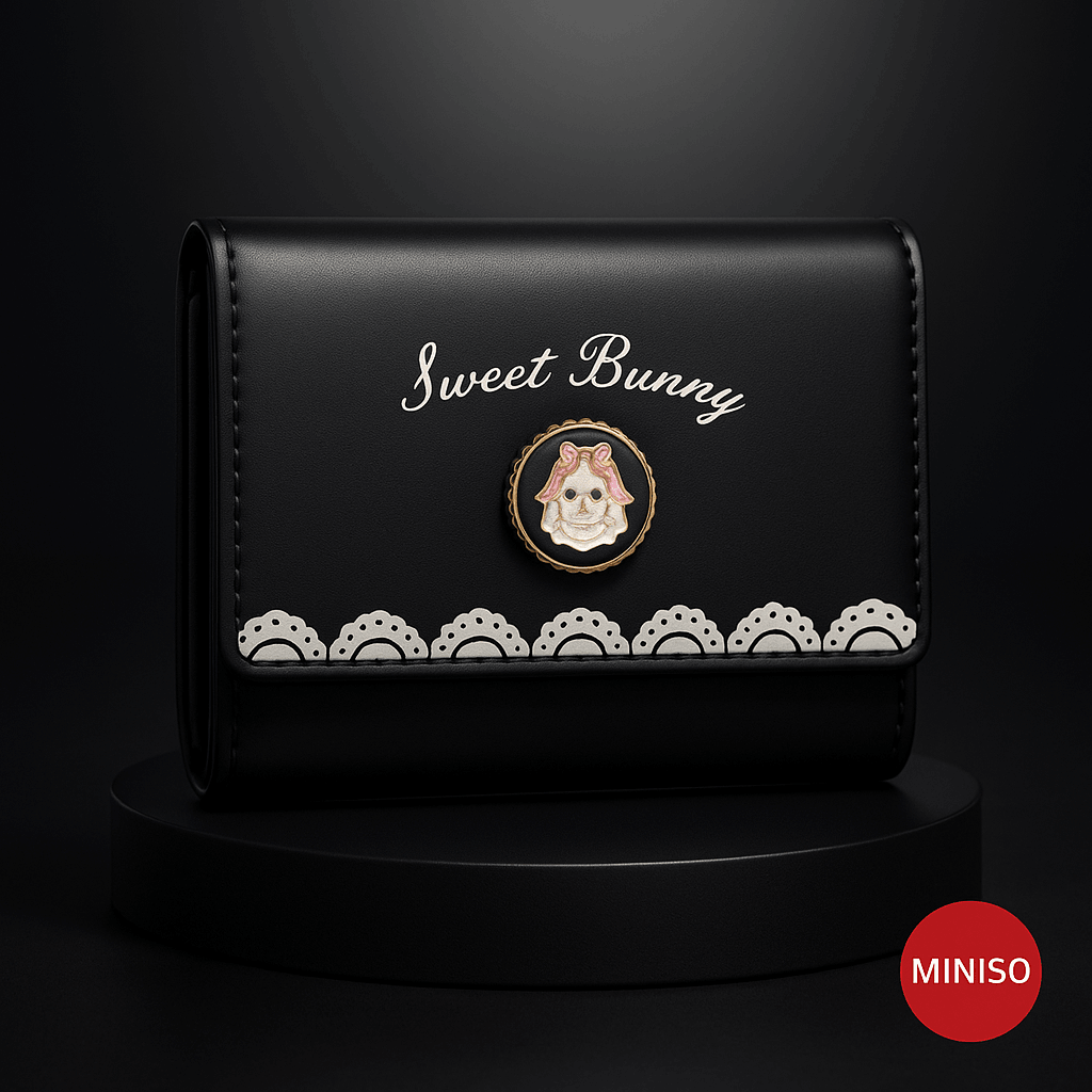 Women's Sweet Bunny Small Trifold Wallet (Black)